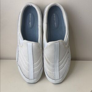 Easy Spirit White Mesh Slip-On Sneakers with Blue Insoles, Size: 9.5